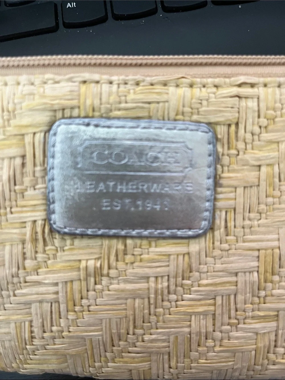 Coach Woven Cosmetic Pouch with Silver Accents